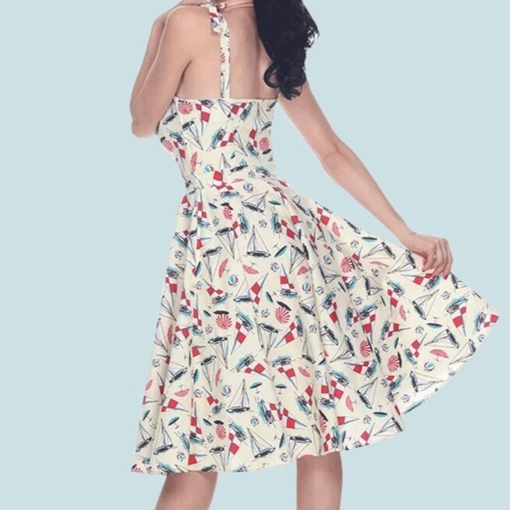 Bettie Page Pinup Fit & Flare Nautical Midi Mini Dress Women's 12 Flirty Fun